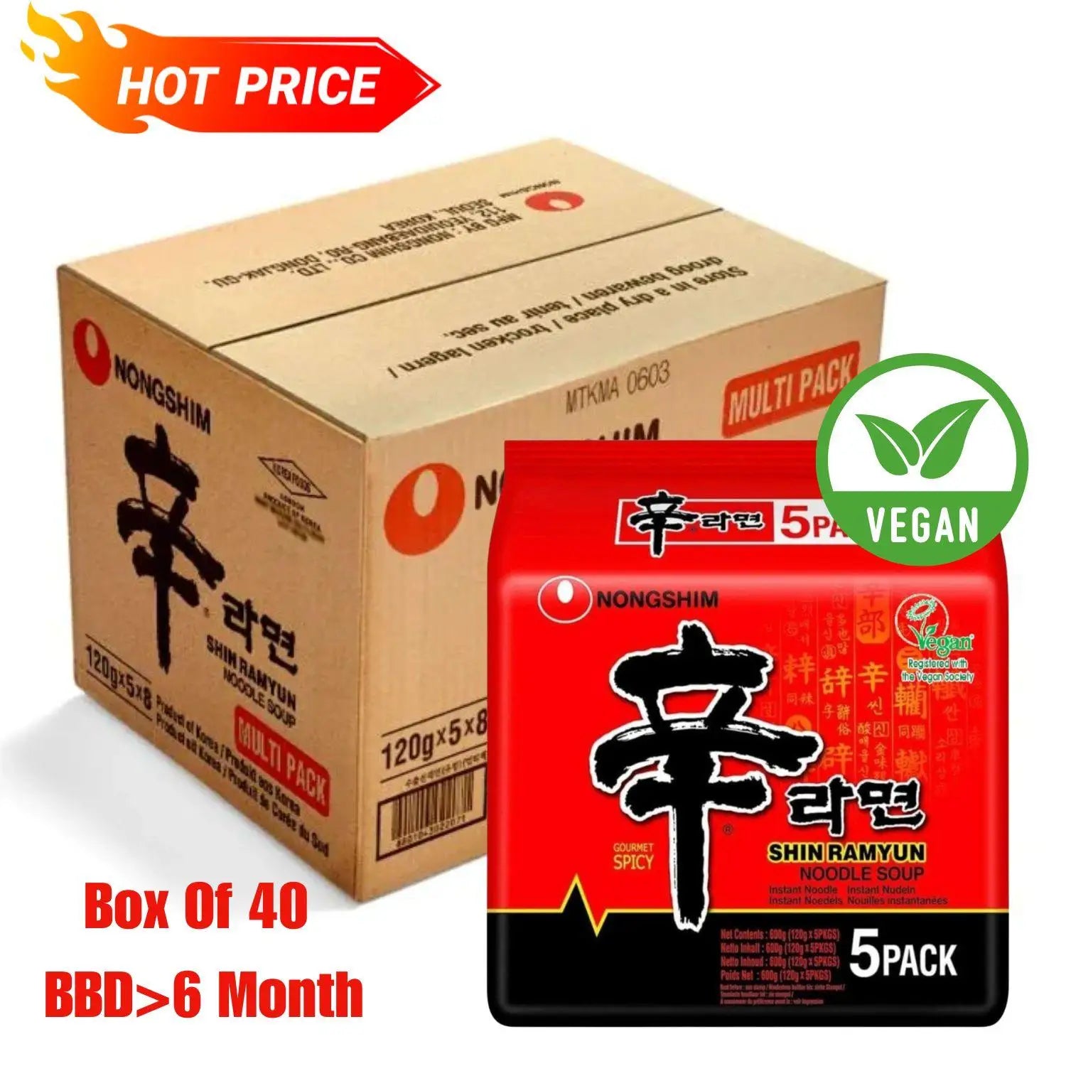 【宿舍囤货王】韩国农心辛拉面 Shin Ramyun | 40包整箱大包装 | 经典火辣牛肉味
